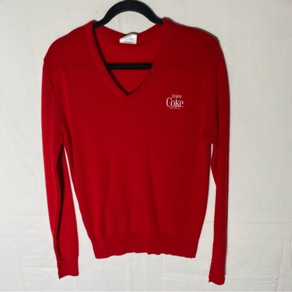 Vintage Coca Cola Red Acrylic Knit V Neck Pullover Light Sweater S - Picture 14 of 14